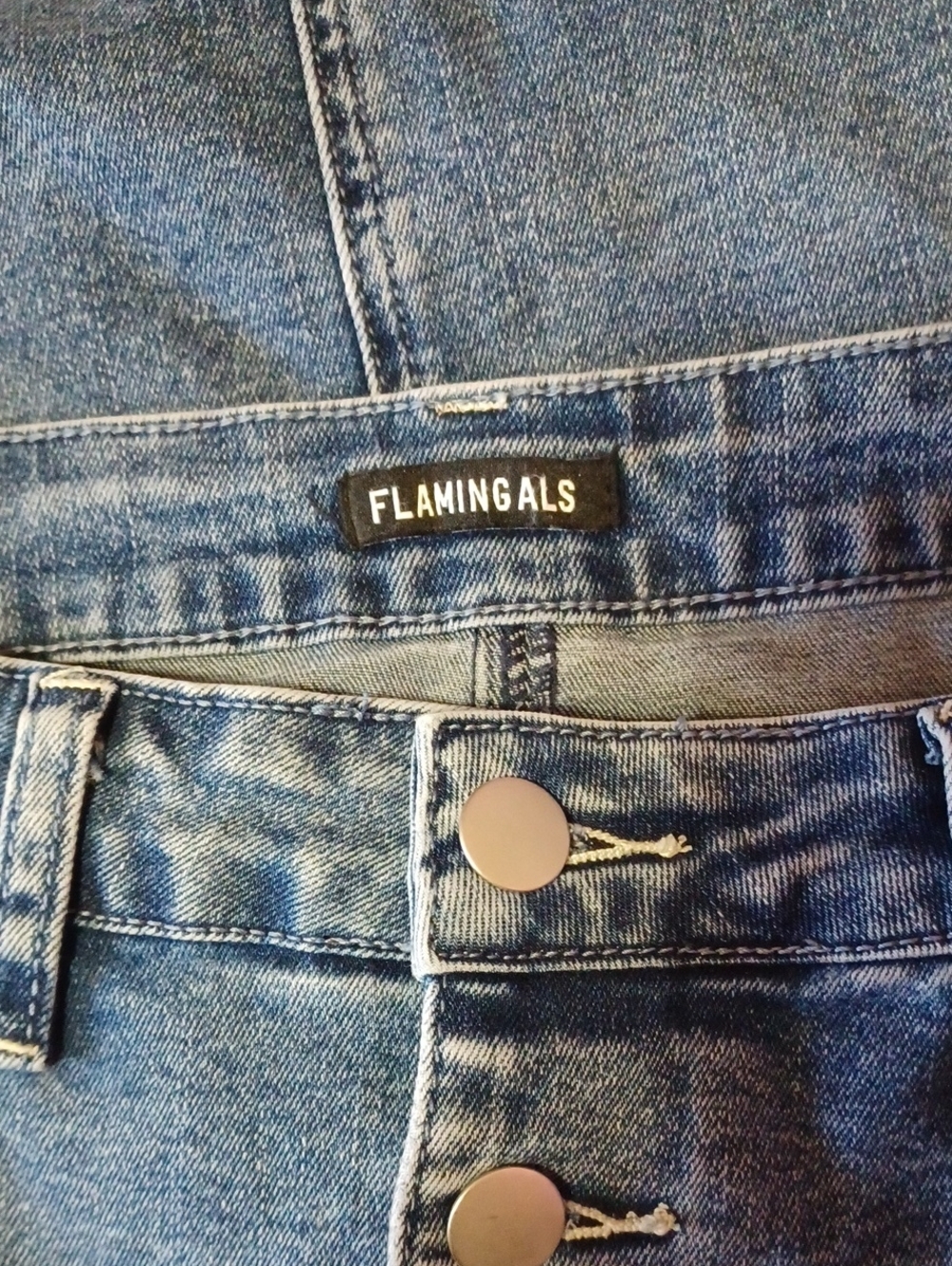 Flamingals Medium Wash Denim Button Front Split Hem Midi Skirt Pockets Stretch M - Picture 2 of 15